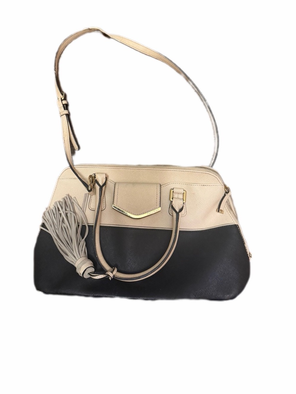 Calvin Klein women’s Two-Tone Black and Cream Shoulder Bag
